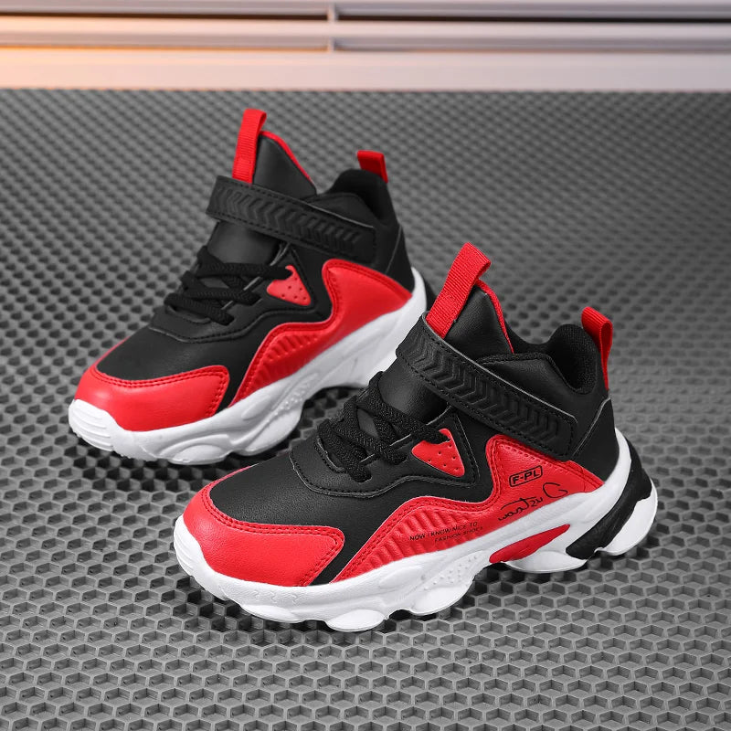 A pair of children's four-season leather upper high-top sports shoes, wear-resistant casual shoes, size 28-38，YX-024