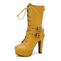 Women Punk Style Lace-Up Ankle Boots Belt Buckle Platform High Heels Short Boot Female White Autumn Winter Round Toe Shoes 2025