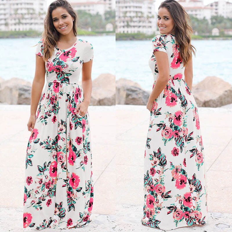 Summer Maxi Dress Women 2022 Pink Floral Print Boho Beach Dress Ladies Evening Party Long Dress Sundress Vestidos de festa 3XL