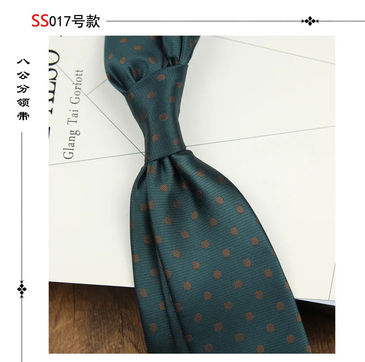 2024 New Brown Polyester Jacquard Men's Neckties 8CM Striped Dots Plaid Business Formal Neck Ties Wedding Party Suit Cravat Gift