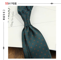 2024 New Brown Polyester Jacquard Men's Neckties 8CM Striped Dots Plaid Business Formal Neck Ties Wedding Party Suit Cravat Gift