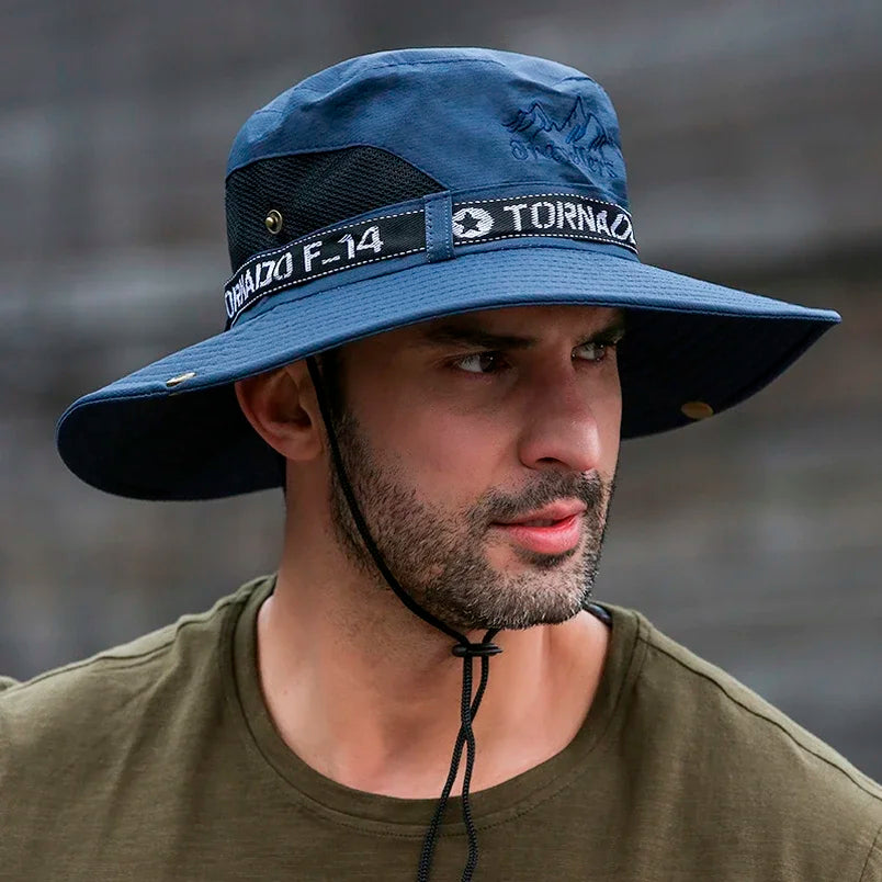 Fashion Summer Bucket Hat Sun Hats for Men Outdoor Fishing Travel Safari UV Protection Beach Hats Mesh Breathable Wide Brim Hat