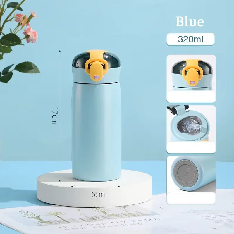 320/460ML Kids Stainless Steel Thermal Bottle Portable Kids Straw Mug Cold and Hot Thermal Thermos Student Water Bottle