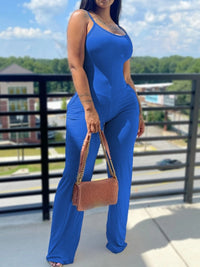 LW BASICS Wide Leg Cami Jumpsuit Casual skinny Jumpsuit Women Summer Solid Straps Wide Leg Pants Sleeveless sexy Jumpsuits