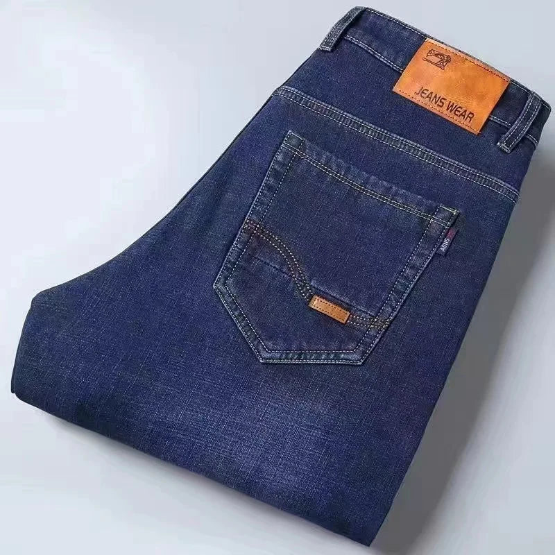 2025 New Brand Washed Jeans Trousers Four Season Men's High Quality Jeans Business Casual High Waist Denim Pants
