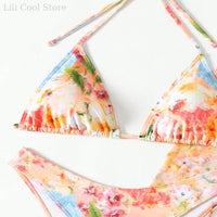 New Arrival Sexy Print Four Piece Bikini Set High Waist With Beach Skirt Long Sleeve Crop Top Swimwear Bikini Bathing Suit