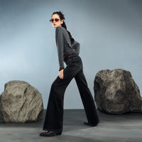 TOYOUTH Women Denim Jeans 2025 Autumn New Retro Lycra Micro Flare Pant