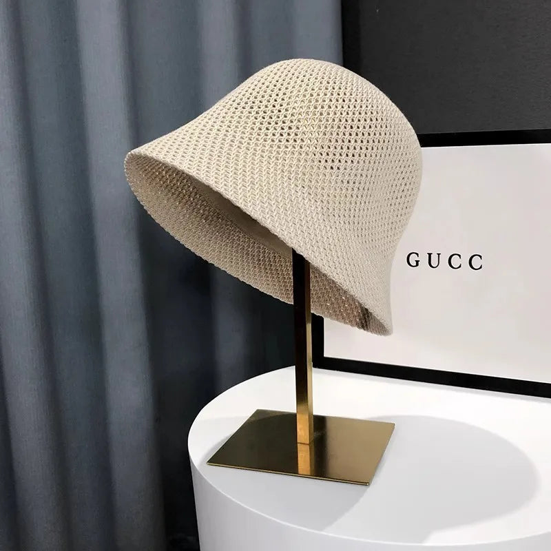 New Summer Beach Solid Wide Brim Bucket Hat For Women Hollow Breathable Sunshade Outdoor Girls Travel Panam Fisherman Cap Gift