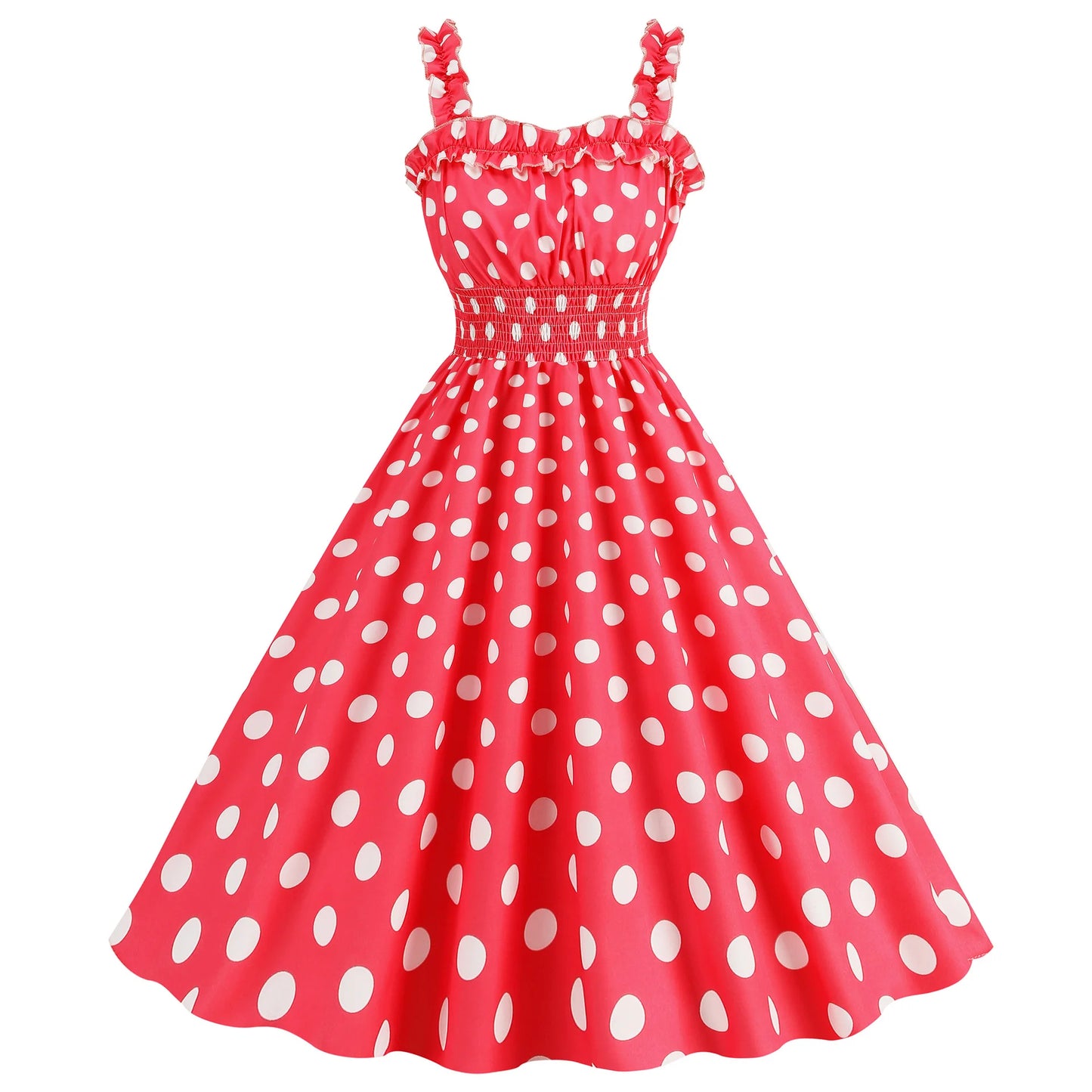 Elegant Women Pink Polka Dot Dress Summer Robe Hepburn 1950s 60s Vintage Sexy Halter Rockabilly Retro Party Dresses 2026 Vestido