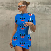 Disney Stitch Design Seaside Spice Girls Short Skirt Women's Tight Pack Hip Sexy Mini Slim tight Beach Dress Ladies Summer New