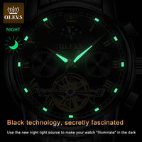 OLEVS Watch For Men Luxury Automatic Skeleton Mechanical Men Watches Waterproof Moon Phase Wristwatch Stainless Steel Men Watch