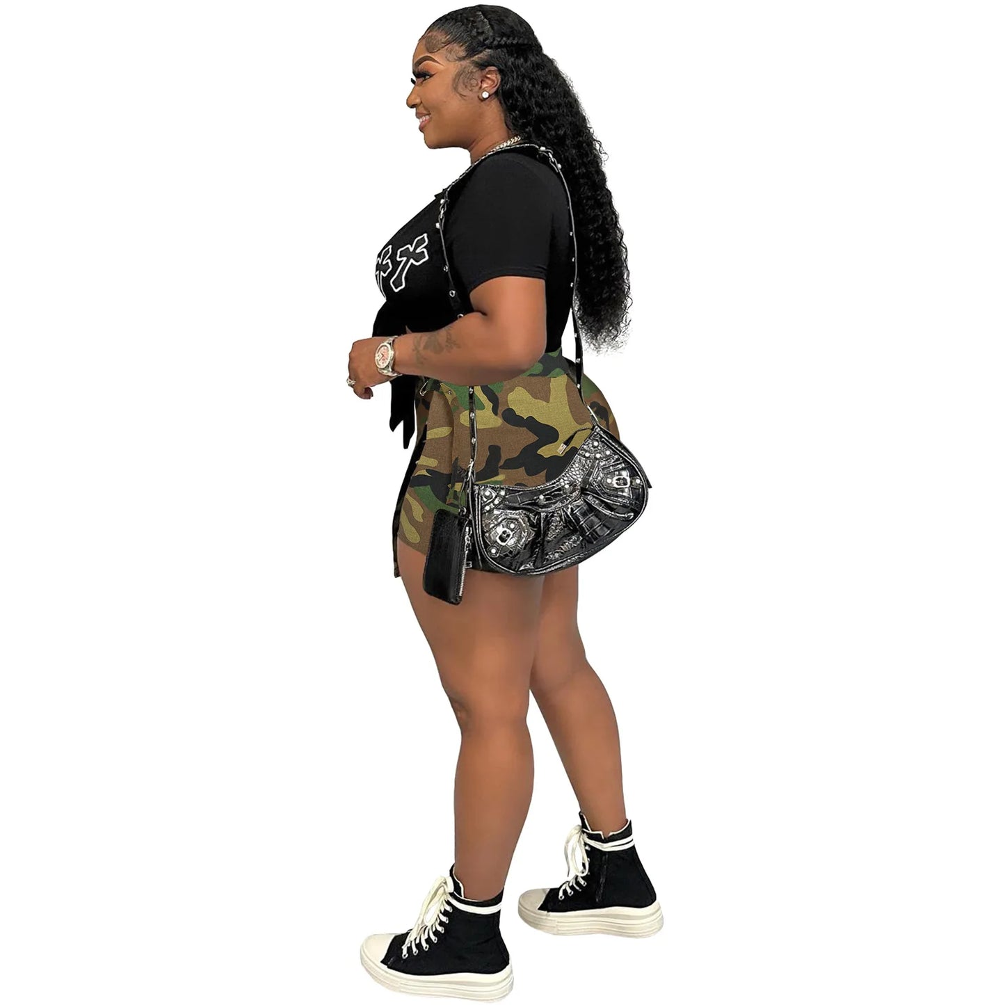 Goth High Waist Micro Skirt Shorts For Women Patchwork Camouflage Casual Jeans Skort Womens Clothing Summer 2023 Denim Short