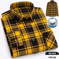 Pure Cotton Men's Plaid Shirt Long Sleeve Regular Fit Men Casual Oversized Shirt Leisure Autumn Male Blouse New Plus Size