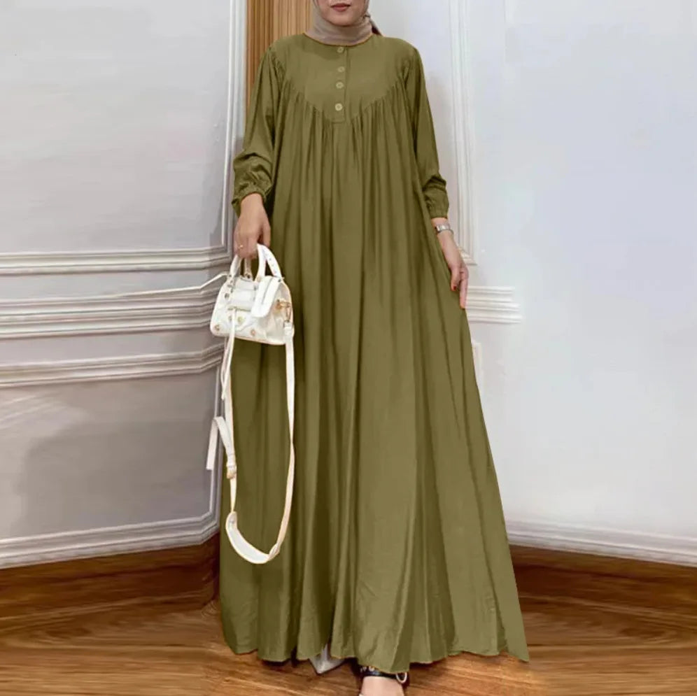Dresses Women Eid Abaya Muslim Jalabiya Long Robe Dubai Modest Dress Morocco Button Kaftan Vestidos Arabic Abayas Ramadan