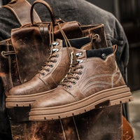 Mens Fashion Casual Boots Spring and Autumn New Versatile Thick Bottom Anti Slip Comfortable Leather Boots Men's Shoes Men Boots
