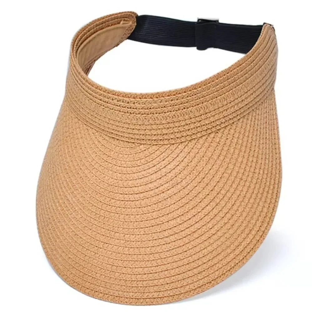 New High Quality UPF50+ Wide Brim Visor Hat for Women Straw Beach Sun Visor Foldable Ponytail with UV Protection Summer Anti-UV