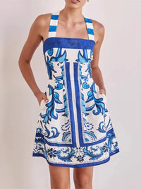 Women Summer Sexy Printed A-line Mini Dress Fashion Casual Blackless Sleeveless High Waist Off Shoulder Vestidos Party Dresses