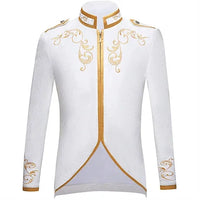 British Style Men Embroidered Flower Suit White / Blue / Red Male Wedding Dance Party Coat Singer Stage Performance Dress Blazer