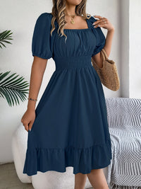 Spring Summer Elegant High Waisted Dress Square Neck Short Sleeved Ruffled Edge Long Dresses 2026 Valentine's Day Woman Clothing