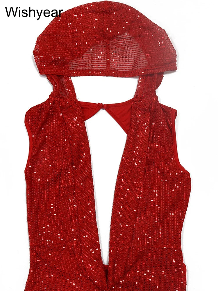 New Luxury Birthday Red Hooded Dress for Women Sexy Deep V Neck Sequin Mega Mart Center New Luxury Birthday Red Hooded Dress for Women Sexy Deep V Neck Sequin Mega Mart Center