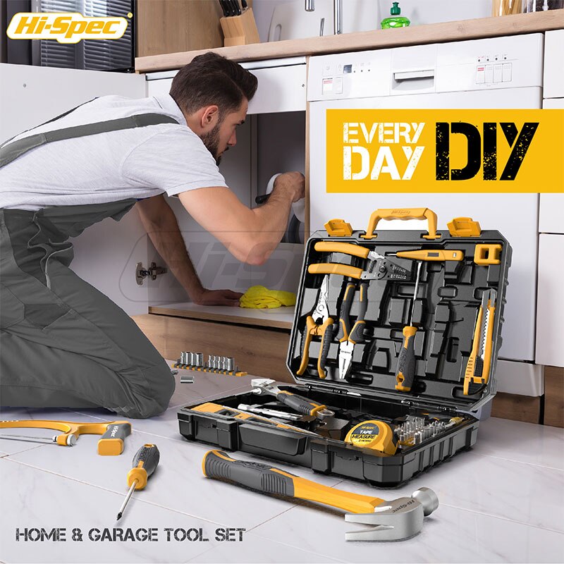 Complete Toolbox Hand Tool Set Household Repair Tool Kit Plastic Combination Package Inch Metric Wrech Screwdriver Hammer Box