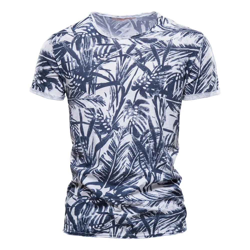 AIOPESON 2021 Hawaii Style 100% Cotton T-Shirt Men O-neck Print Shirt Men Casual Men Clothing Summer High Quality Men's T Shirts