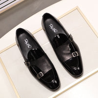FELIX CHU Brand Patent Leather Mens Loafers Wedding Party Dress Shoes Black Green Monk Strap Casual Fashion Men Slip-On Shoes