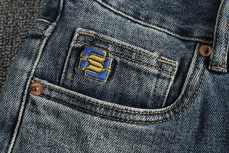 Embroidered Retro Jeans Men's High-End Quality Men's Clothing Slim-Fitting Small Straight Fashionable All-Match Youth Trousers