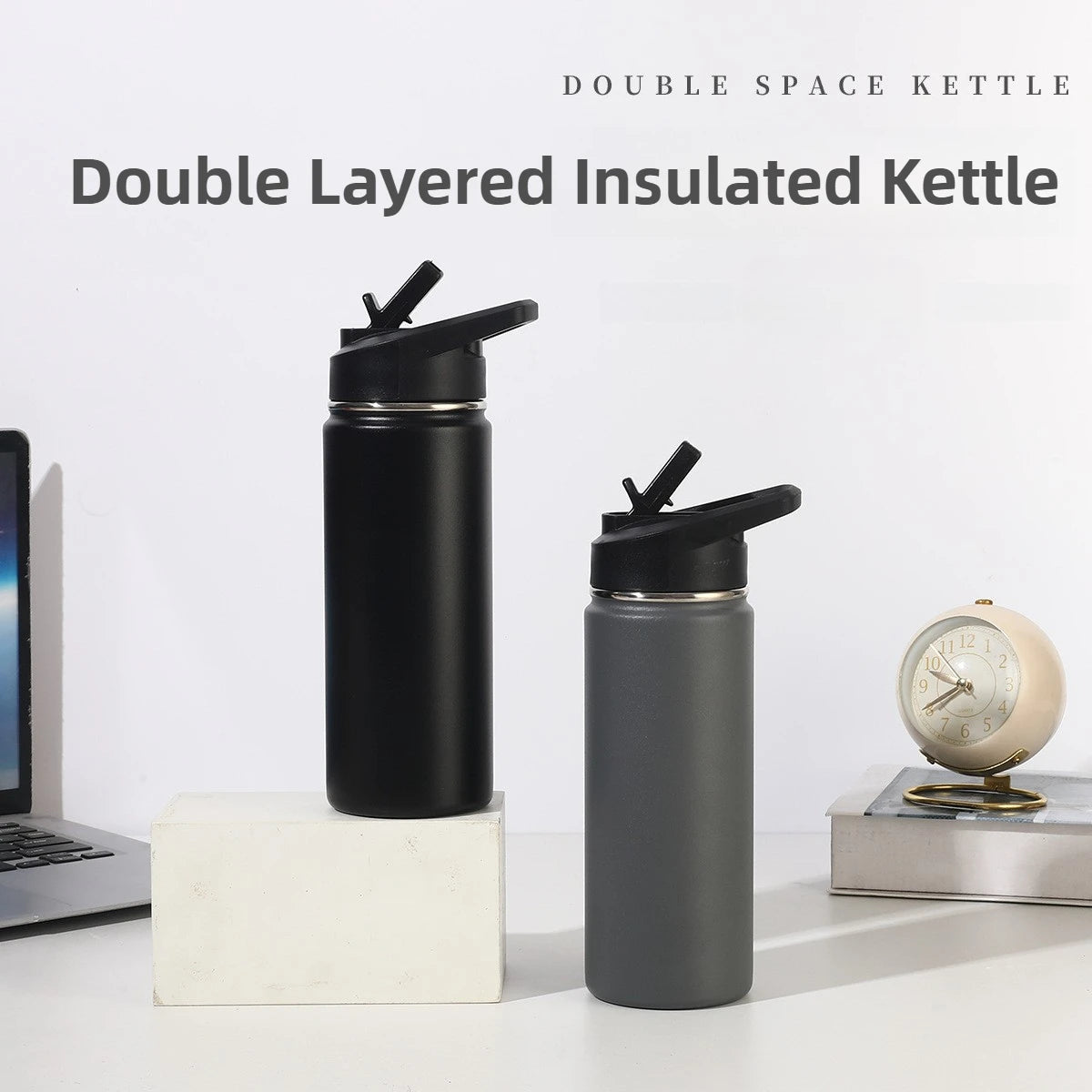 22oz Double Layered 304 Stainless Steel Vacuum Insulated Thermos Sports Water Cup Portable Outdoor Cycling Kettle