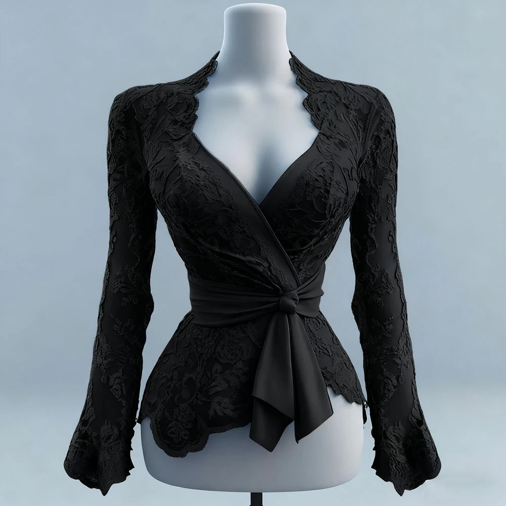 Sexy Women Mesh Lace T-Shirts Long Sleeve Tops Transparent Casual Sheer Basic Tie Front Shirt Blouses for Club Aesthetic Clothes