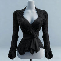 Sexy Women Mesh Lace T-Shirts Long Sleeve Tops Transparent Casual Sheer Basic Tie Front Shirt Blouses for Club Aesthetic Clothes