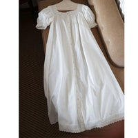 Victorian White Night Dress Women Summer Pure Cotton Short Sleeve Long Peignoir Vintage Nightgown Sleepwear Princess Nightwear