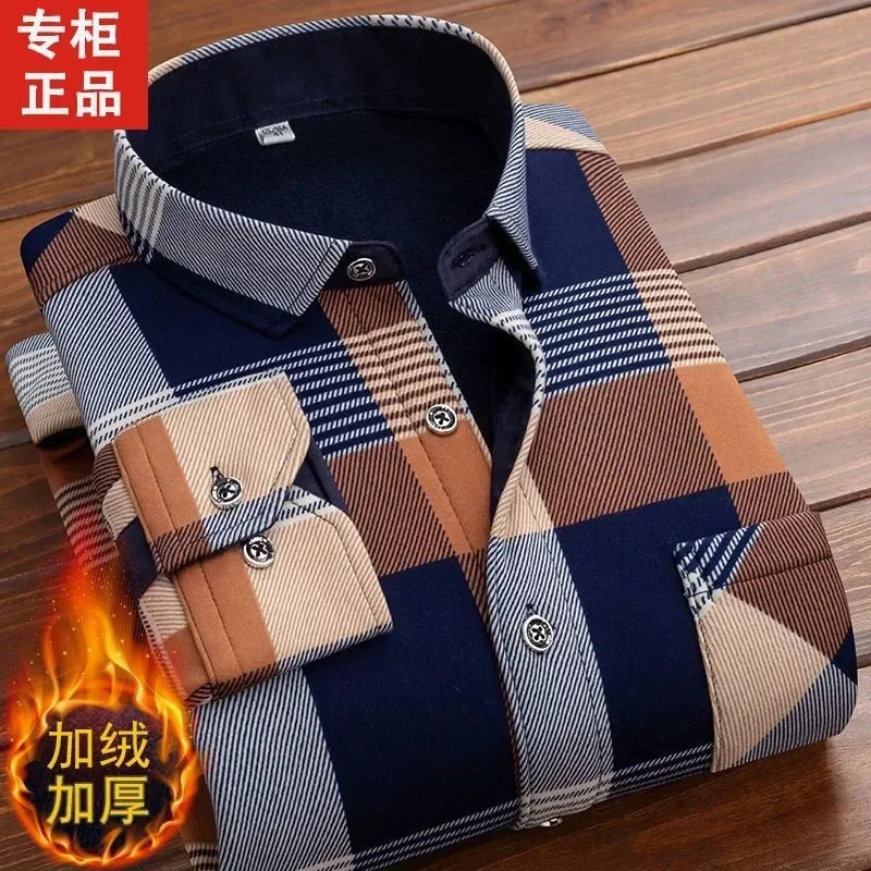 2025Men's Casual Warm Shirts Autumn Winter Long Sleeve Plaid Shirt Thick Warm Tops Men High Quality Soft Large Size Shirt Camisa