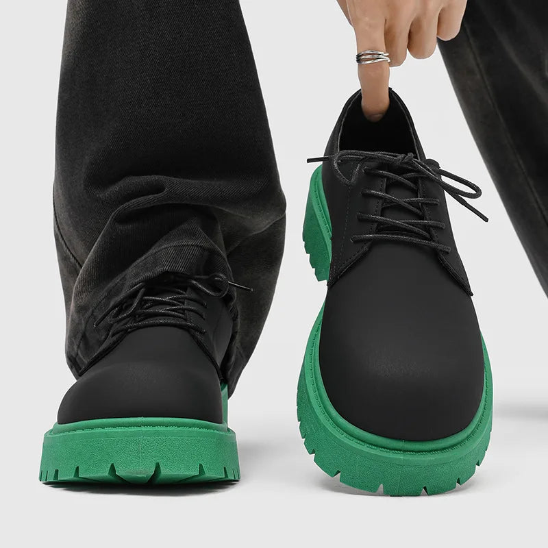 Men's Designer Derby Shoes Platform Sole Two-Tone Color Round Toe Elevator Casual Leather Shoes Ins Fashion Footwear Sneakers