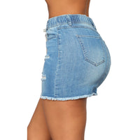 Sexy Ripped Tassel Denim Skirt Women Summer Fashion Lace-up High Waist Stretch Jean Mini Skirt Woman Vintage Blue Bodycon Skirts