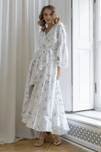 Bandage White Polka Dot Long Sleeve Dresses Elegant Boho Beach Chiffon Long Dress Sexy Slit Maxi Dresses For Women Summer 2023