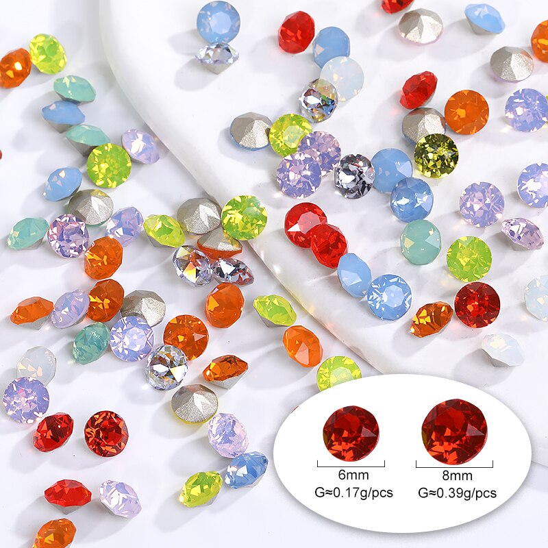 6/8MM Round Rhinestone Glitter Diamond Crystal For Jewelry Making Gems Crafts Bling Glue Beads Applique Nail Charms Crystals