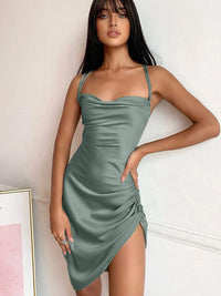 European and American sexy strapless high waisted back lace up temperament suspender slit dress
