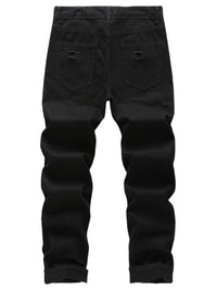 Men’s Slim Fit Ripped Black Jeans Distressed Casual Pants Streetwear Fashion Trousers USA Flag Print Waistband