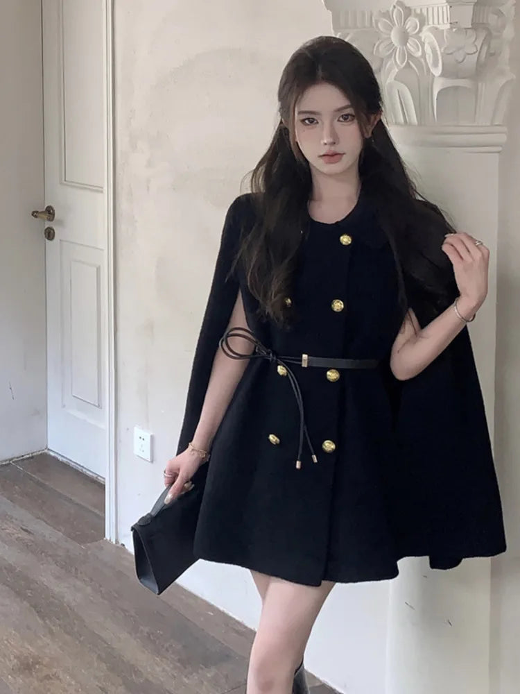 Double-breasted Elegant Woolen Coats For Women Korean Fashion Casual Cloak Overcoat Ladies Loose Jacket Female Outerwears Tops