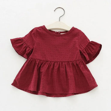 Baby Kids Girls Retro Blouse Flare Sleeve O-Neck Tops Shirt Party Ruffles Blouses Cotton Tops New Summer Cute Loose Toddler 0-4Y