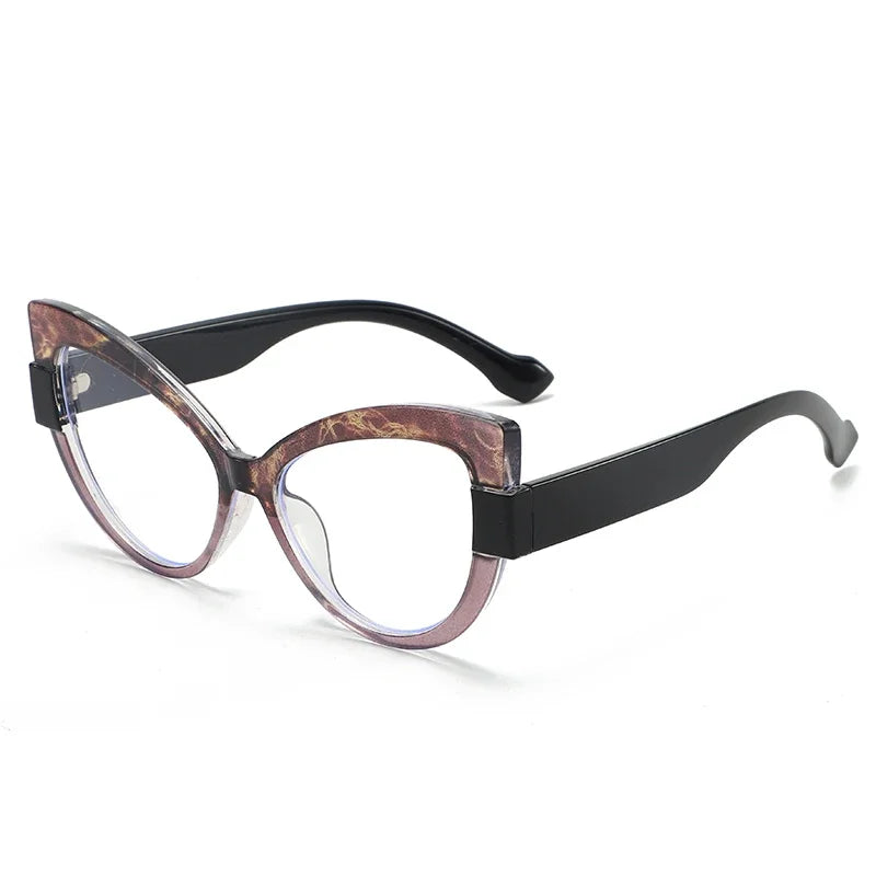 2025 New Fashionable and Versatile Cat Eye Glasses with Personalized Large Frame Color Blocking Design Anti-Blue Light Glasses
