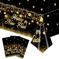 Happy New Year Party Supplies Tableware New Year Plates Cups Napkins Tablecloth Celebration For New Year Party Decoration 2024