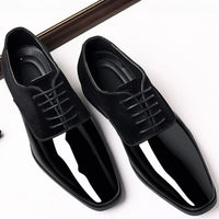 Classic Men's Leather Shoes Patent Leather Dress Shoes Lace Up Office Work Shoes Pointed Toe Wedding Oxfords Plus Size Shoe New