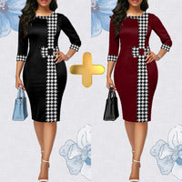 Houndstooth Formal Occasion Dresses Elegant Patchwork Summer Dress Fashion Plus Size Clothes for Women High Waist Party Dresses