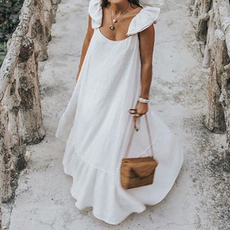 Celmia Bohemian White Maxi Dress 2023 Summer Casual Ruffles Short Sleeve O-Neck Pleated Long Dress Thin Beach Vestidos Oversized