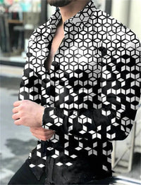 2023 men's party top luxury social men's lapel button shirt 3D printing long-sleeved shirt casual street designer clothing