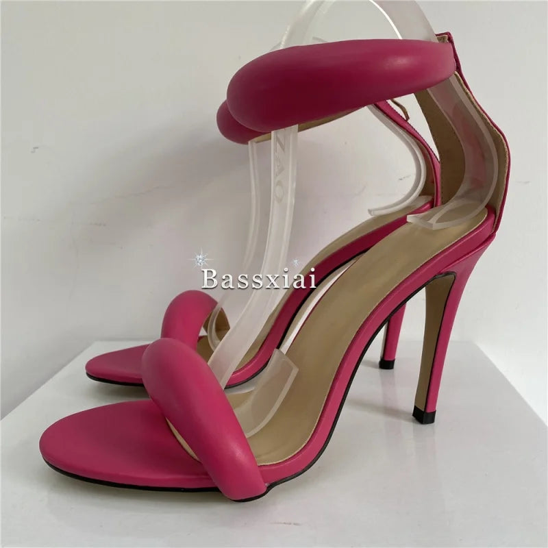 Genuine Leather One-Strap Sandals Women 10cm Stiletto Heel Back Zip Concise Style Modern Summer Shoes