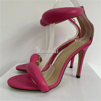 Genuine Leather One-Strap Sandals Women 10cm Stiletto Heel Back Zip Concise Style Modern Summer Shoes