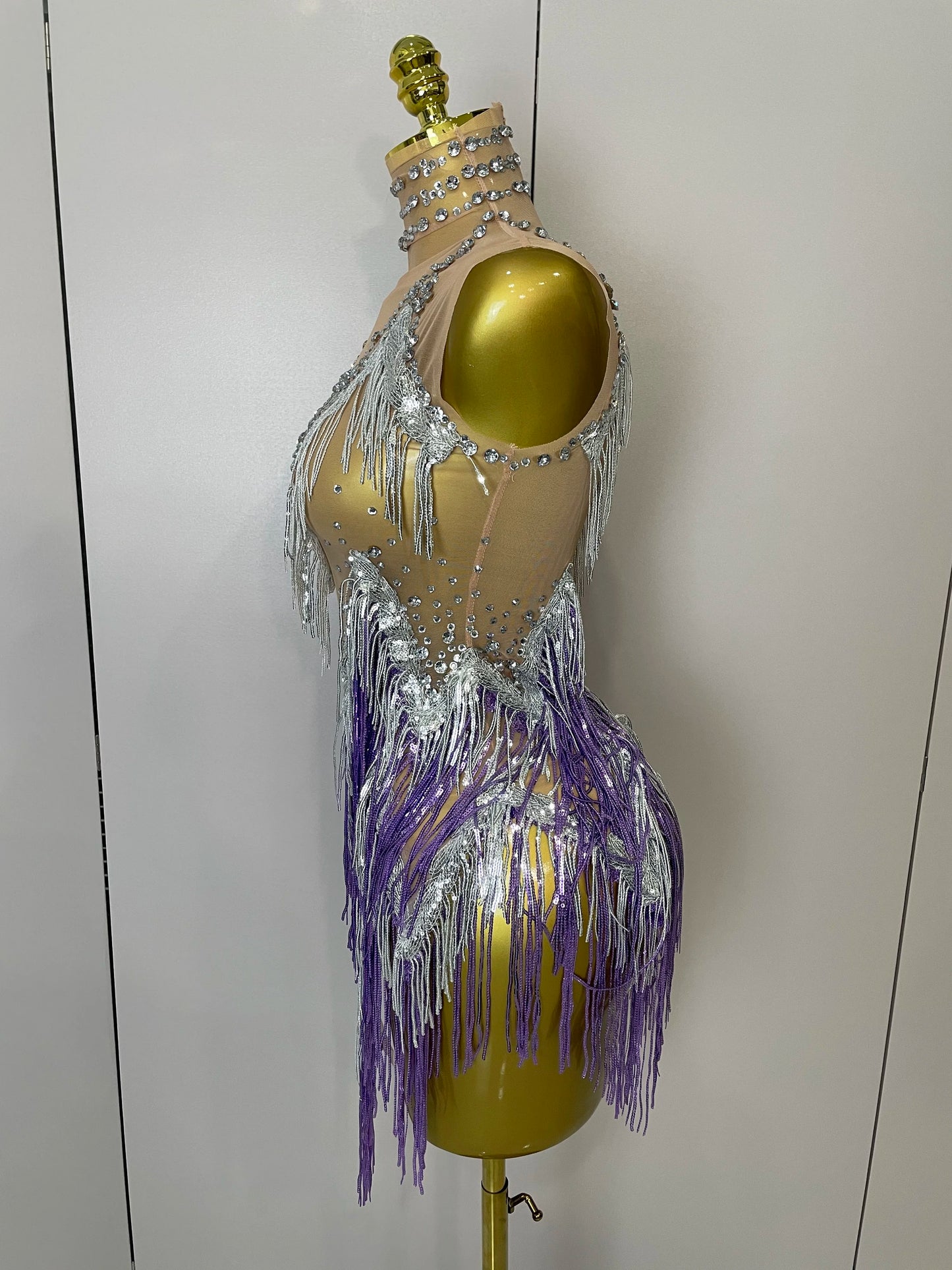 Stock 2025 Women Sexy Stretch Mesh Sparkly Rhinestone Tassels Mini Dress Nightclub Singer Dance Stage Costume Evening Gowns